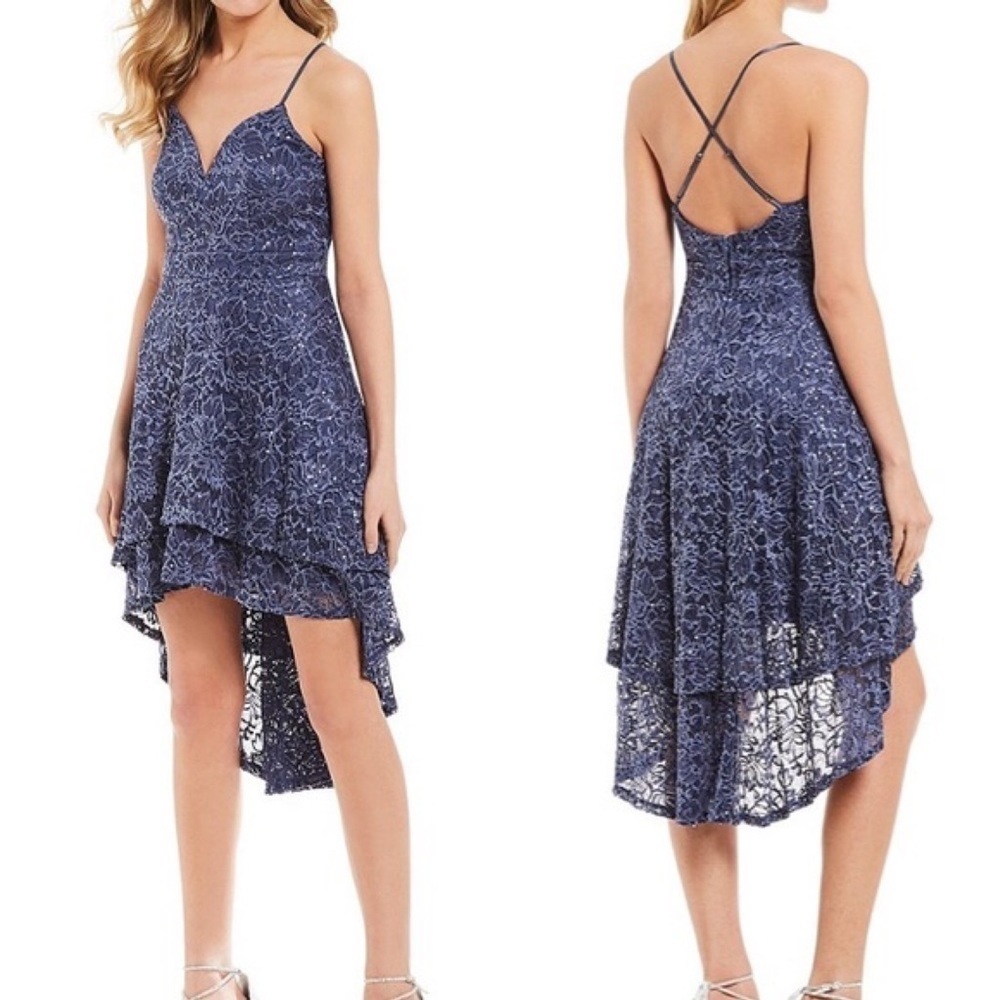 Jodi Kristopher New With Tags Juniors Size 1 Blue Sequin High Low Party Dress - Picture 9 of 9